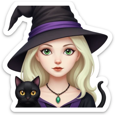 Witch with cat companion sticker