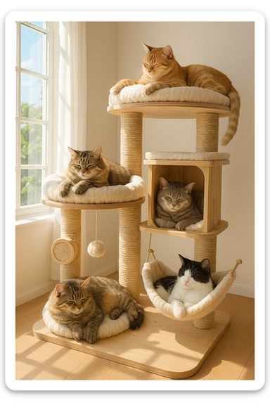 cats relaxing in a vertical playhouse sticker
