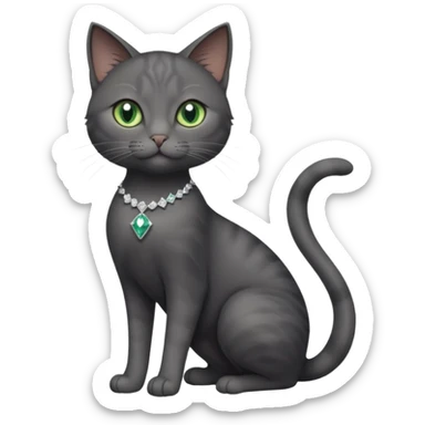 full body view of beautiful female dark grey cat with green eyes, white toes and white diamond on chest sticker