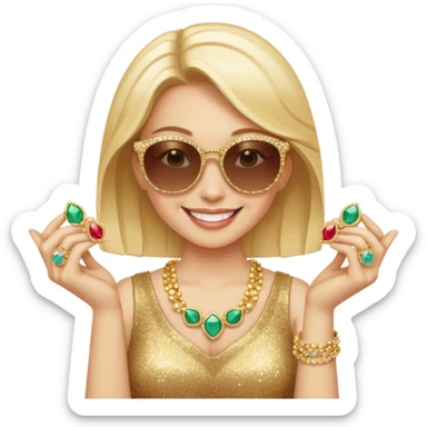 Cat wearing sunglasses smiling superstitious woman squeezing her family jewels sticker