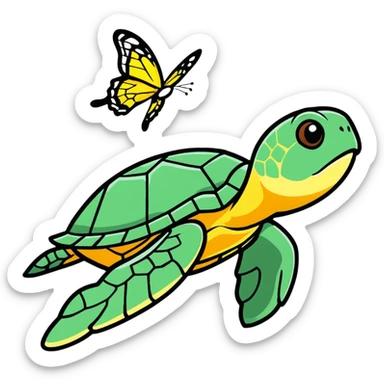 Animated sea turtle and butterflie sticker