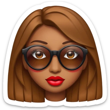 Diva emoji: emoji with sunglasses covering half the eyes, long eyelashes, brown eyes, big lips sticker