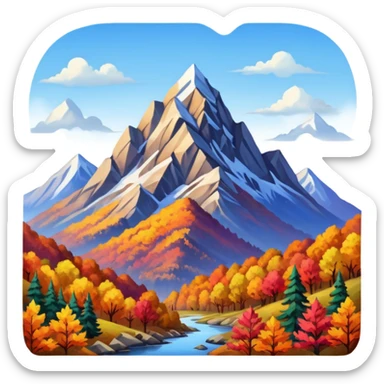 Artist painting a beautiful autumn mountain peak destination on canvas sticker