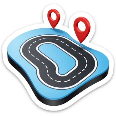 3D navigation map icon, simple curved road, location pin, smooth rounded shapes, Waze style, blue white and black colors, small red accents, clean minimal design, no background sticker