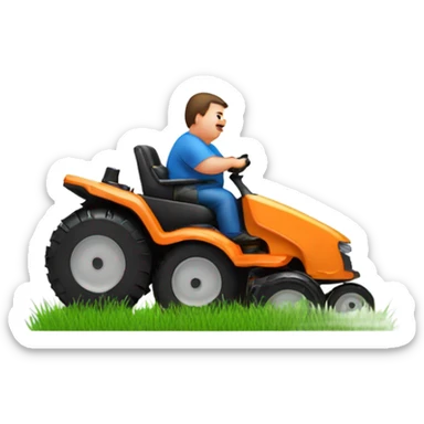 Fat man mowing grass sticker