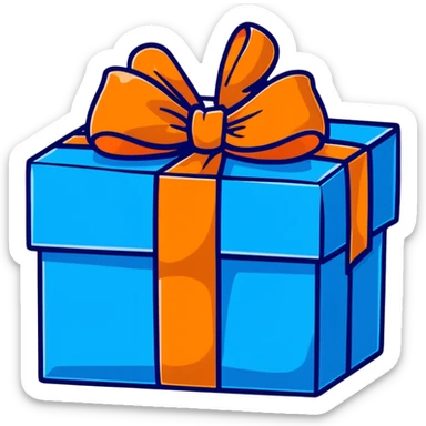 blue present box with shiny bow sticker