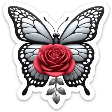 Black and silver filigree rose with a stunning butterfly, 3D, extremely detailed design sticker