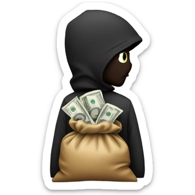 thief head with a bag of money behind his back sticker