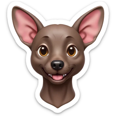 Cinematic Comical Xoloitzcuintle dog Portrait Emoji, Head tilted dramatically with an exaggeratedly amused expression, featuring smooth, hairless ebony skin with pronounced wrinkles and wide, expressive dark eyes filled with playful disbelief, Simplified yet hilariously expressive features, highly detailed, glowing with a slightly sassy glow, high shine, dramatic yet playful, stylized with an air of cheeky mischief, bright and endearing, soft glowing outline, capturing the essence of a spirited and over-the-top companion, so meme-worthy it feels like it could side-eye its way into internet fame instantly! sticker
