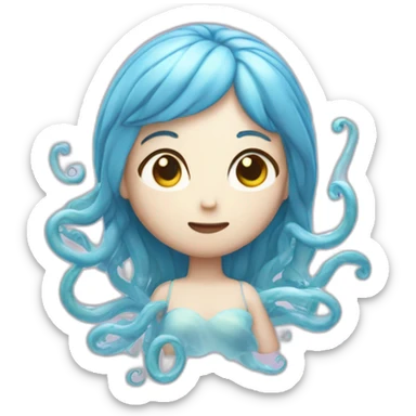 A serene girl emoji with its translucent body pulsating slowly and its tentacles gracefully swaying in the currents. sticker