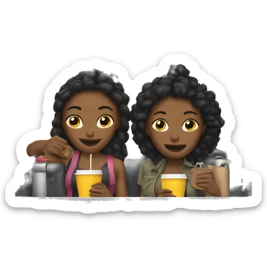 two black girlfriends on a road trip one drinking coffee sticker