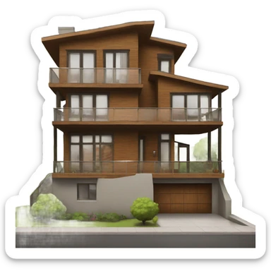 Give me a three story modern house with balcony and wood features sticker