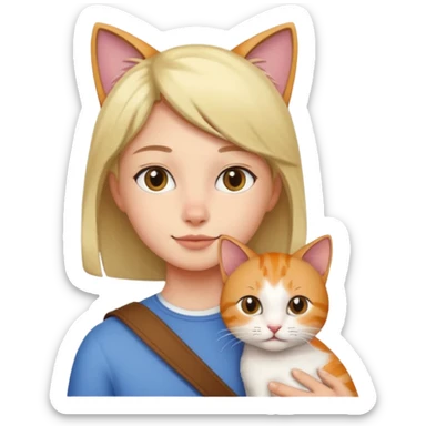 person with cat on their shoulder sticker