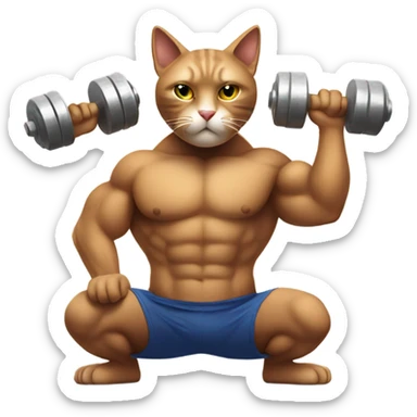 A muscular cat lifting dumbbells sticker