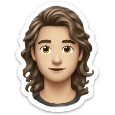 teenager boy brown long wavy hair and dark gray striped sweater sticker