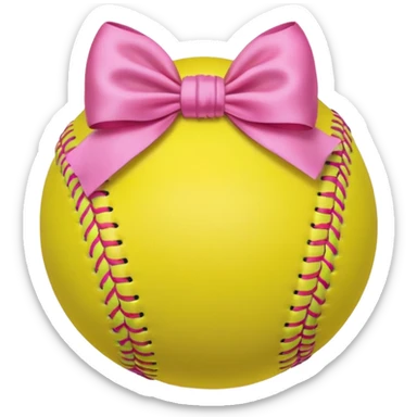 Yellow softball with pink bow around it  sticker