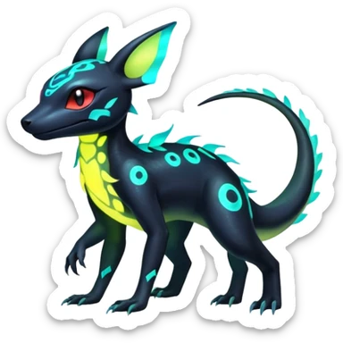 Colorful Neon Exotic Salandit-Aurorus-Umbreon-Fakémon-hybrid-creature (full body)  sticker