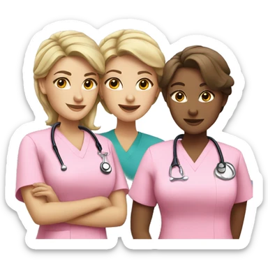 Three women nurse in pink scrubs  sticker
