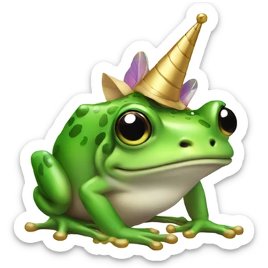 Green frog with unicorn horn and wings sticker