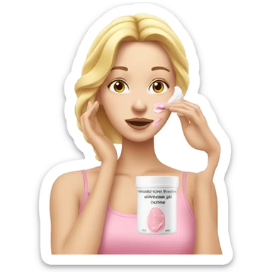 white girl applying cream on face pink sticker