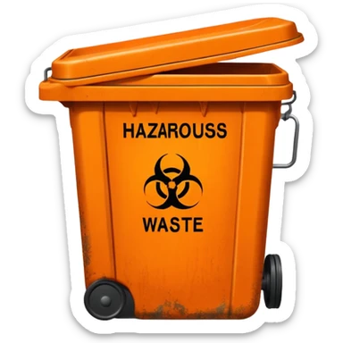empty orange BIN WITH "HAZARDOUS WASTE" WORD IN IT. CORRECT SPELLING PLEASE sticker