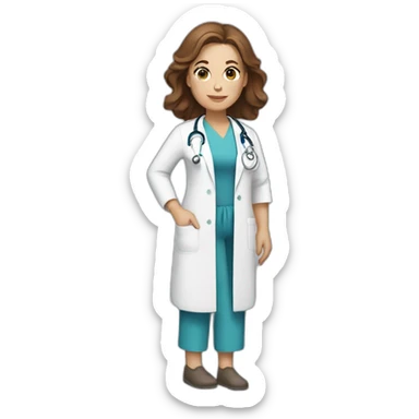 white midwife with brown hair, stethoscope and gown sticker