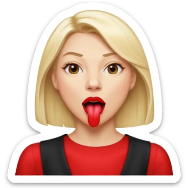 Woman head, blonde, slim, mouth wide open, tongue out, throat showing
 sticker