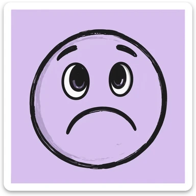 sad smiley face, hand-drawn chalk style, soft lilac color palette, rough doodle-like texture, pastel chalk on dark surface, aesthetic, emotional, suitable for Telegram channel sticker