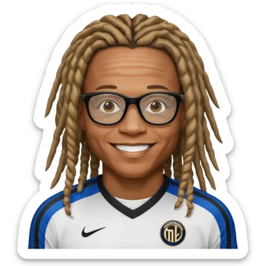 Edgar Davids, Dutch footballer, with dreadlocks and signature sports glasses, smiling, wearing an Inter Milan shirt sticker