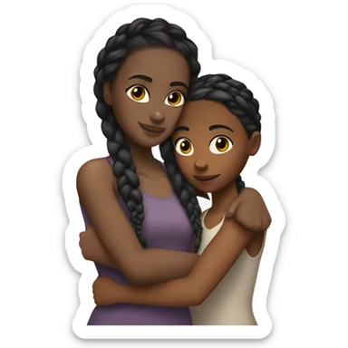 Black girl with braids hugging a white brunette girl with brown eyes sticker