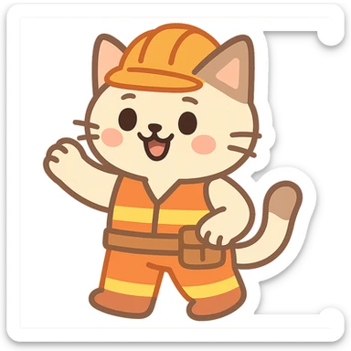 cute anime cat construction worker in orange safety helmet sticker