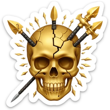 golden skull explode in multiple pieces by a spear sticker