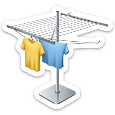 Clothes Drying Rack with a single central steel post, and fanning-out clotheslines at the top sticker