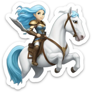 Blue haired white skin Valkyrie riding white horse sticker