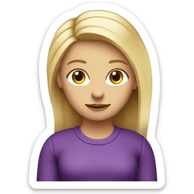 Mujer rubia de pelo lacio raya a un costado, de 37 años, con remera violeta, que legusta la economía y el sistema financiero sticker