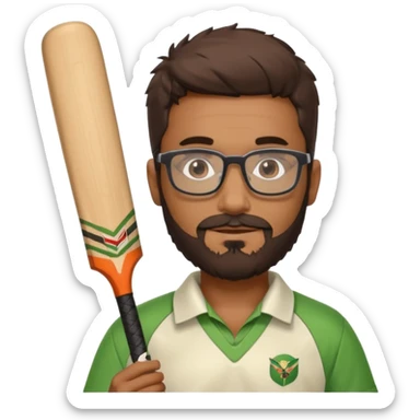 Brown Guy with beard and glasses Playing Cricket sticker