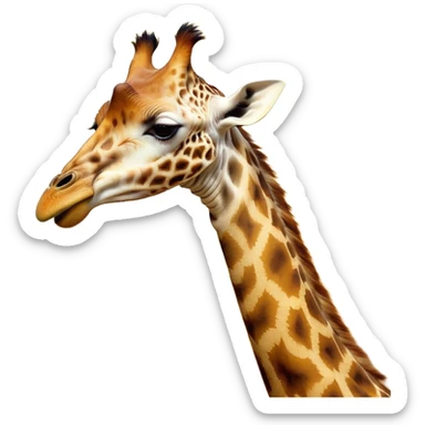 Cinematic Cute Yawning Giraffe Portrait Emoji, Head tilted slightly with a dramatic, wide-open yawn, showcasing a soft, patterned Fur of warm yellows and browns with a long, drooping neck and eyes barely open in drowsy contentment, Simplified yet irresistibly adorable features, highly detailed, glowing with a soft, cozy glow, high shine, relaxed yet expressive, stylized with a touch of savannah whimsy, bright and endearing, soft glowing outline, capturing the essence of a sleepy yet affectionate giraffe, so drowsy it feels like it could stretch right out of the screen and curl up for a nap! sticker