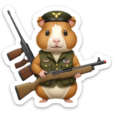 guinea pig in a military vest, holding a rifle, no hat sticker