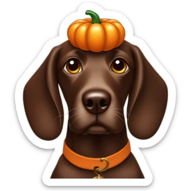 A chocolate doodle dog with a jack on lantern on its head sticker