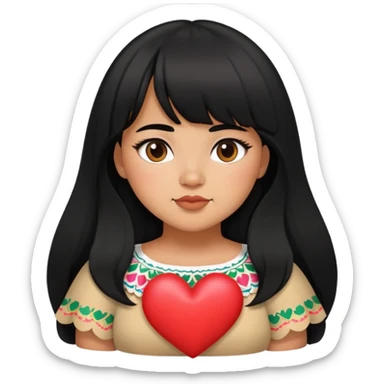 Mexican girl with bangs black long hair plus size with a heart sticker