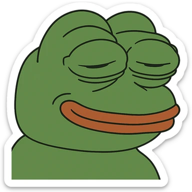pepe the frog with a sleepy and smiling expression sticker