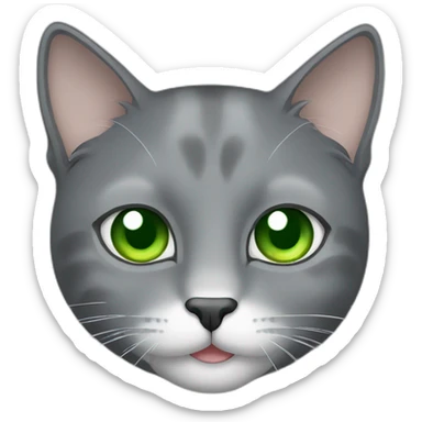 Gray cat with white mouth and green eyes sticker