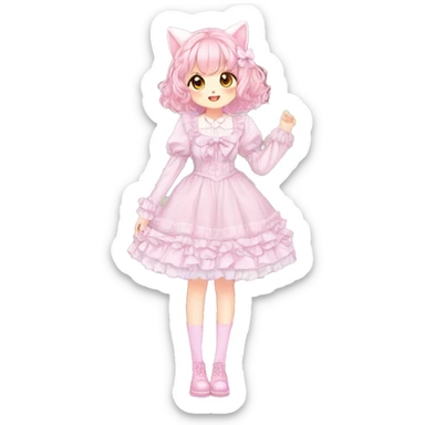 Shiny Blushing Cute Romantic Kawaii Beautiful Pastel Lolita Anime Catgirl Trending Style Cottagecore Pastelcore  full body sticker