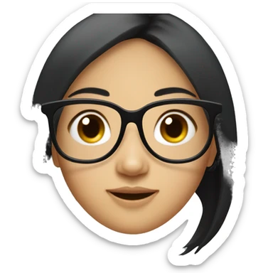 Black hair asian girl with black rectangle glasses sticker