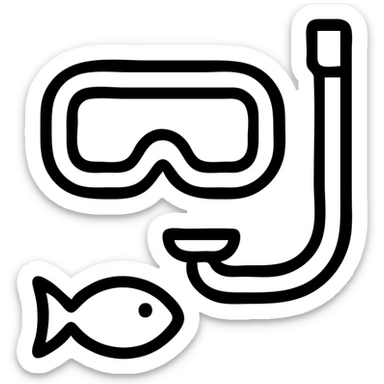 snorkel and mask outlined icon, fish swimming nearby, clean lines sticker