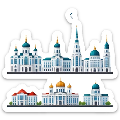 Minsk city skyline with iconic buildings and architecture sticker