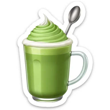 matcha latte with foam and spoon sticker