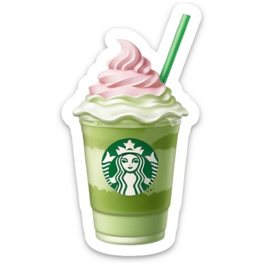 Clear Starbucks cup, no logo, with light pink drink, matcha foam, and whip cream on top sticker