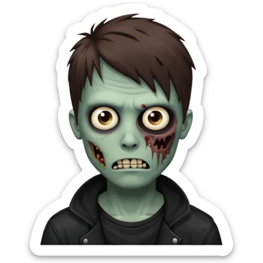 zombie, emo guy, with dark circles under his eyes and brown hair sticker