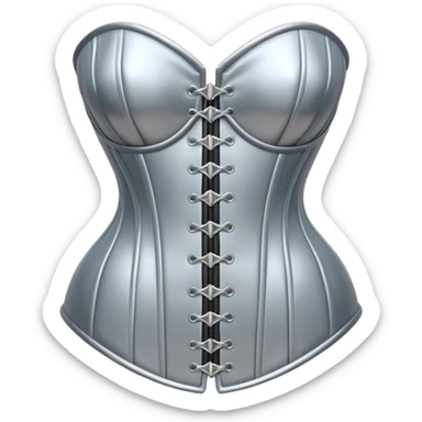 A luxury corset emoji made of silver chrome, smooth metallic curves, minimal fashion silhouette, glossy reflections, sensual high-end aesthetic, iOS emoji style, centered, clean white background sticker